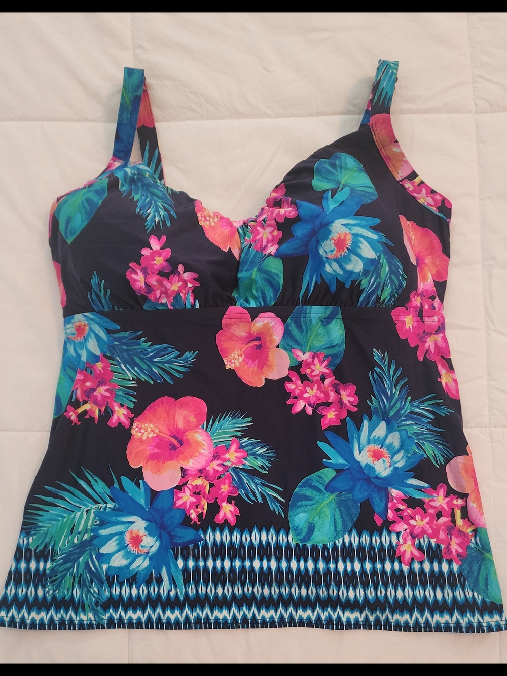Coco Reef 36E Navy Floral Swim Top with Pink & Teal Accents